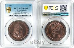 Great Britain 1797 George III Cartwheel Penny PCGS MS-64 Red Brown Gold Shield