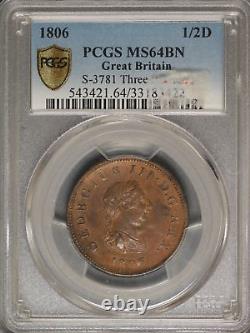 Great Britain 1806 1/2 Penny K-662 PCGS MS64 BN Three Berries