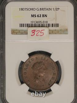 Great Britain 1807 1/2 Penny K-662 NGC MS62 BN