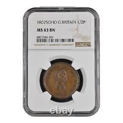 Great Britain 1807-SOHO 1/2 Penny NGC MS-63 Brown Uncirculated George III LL