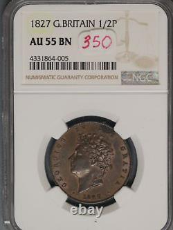 Great Britain 1827 1/2 Penny K-692 NGC AU55 BN