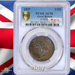Great Britain 1827 1/2 Penny PCGS AU58 S-3824 GBS060