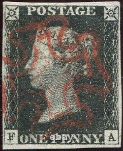Great Britain 1840 1d Penny Black'FA' Plate 1b. 4 Margin. Red Maltese X Cancel