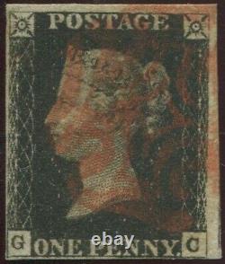 Great Britain 1840 1d Penny Black'GC' Plate 1b 4 Margin. Red Maltese Cross