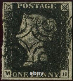 Great Britain 1840 1d Penny Black'MH' Plate 10. 4 Margin. Black Maltese X