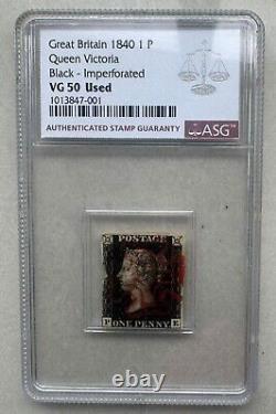 Great Britain 1840 Queen Victoria 1 Penny Black imperforated stamp ASG VG 50