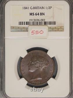 Great Britain 1841 1/2 Penny K-726 NGC MS64 BN