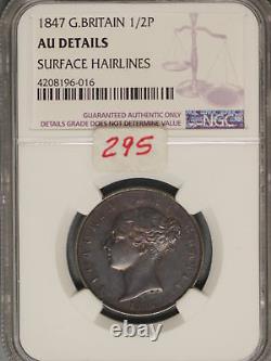 Great Britain 1847 1/2 Penny K-726 NGC AU DETAILS Surface Hairlines