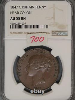 Great Britain 1847 Penny K-739 NGC AU58 BN NEAR COLON