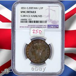 Great Britain 1851 1/2 Penny NGC Unc details GBS067