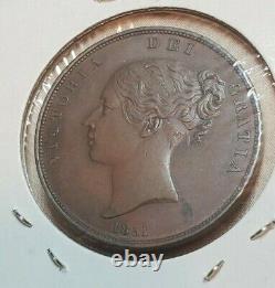 Great Britain 1851 One Penny Coin Def- Victoria Ex High Grade Rare