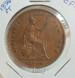Great Britain 1854 One Penny Coin Pt Victoria High Grade Rare Nice