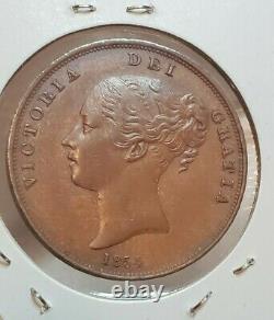Great Britain 1854 One Penny Coin Pt Victoria High Grade Rare Nice