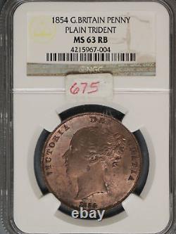 Great Britain 1854 Penny K-739 NGC MS63 RB PLAIN TRIDENT