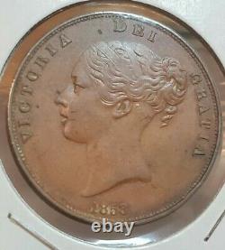 Great Britain 1858 One Penny Coin Victoria Ex High Grade Wow
