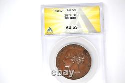 Great Britain 1858 Penny- ANACS AU-53. Lovely coin
