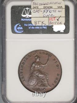 Great Britain 1858 Penny K-739 NGC AU58 BN LARGE DATE WithO WW