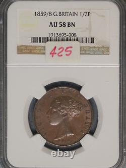 Great Britain 1859/8 1/2 Penny K-726 NGC AU58 BN