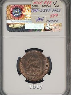 Great Britain 1860 1/2 Penny K-748.2 NGC MS62 BN Toothed