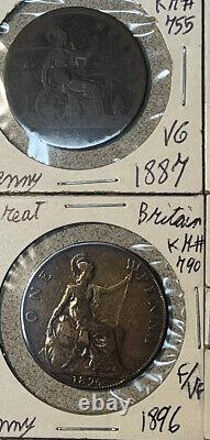 Great Britain 1860 1900 One 1 Penny 22 Coin Lot Good G VF Condition Victoria