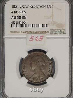 Great Britain 1861 1/2 Penny K-748.2 NGC AU58 BN 4 Berries