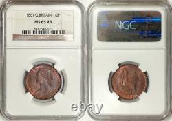 Great Britain 1861 Victoria Half Penny NGC MS-65 RB LCW Signature on the Rock