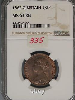 Great Britain 1862 1/2 Penny K-748.2 NGC MS63 RB