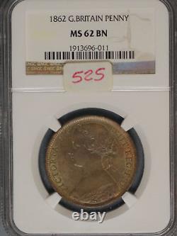 Great Britain 1862 Penny K-749.2 NGC MS62 BN