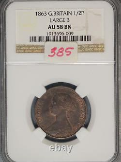 Great Britain 1863 1/2 Penny K-748.2 NGC AU58 BN LARGE 3