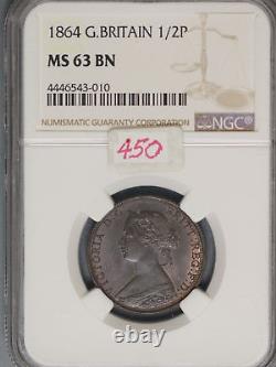 Great Britain 1864 1/2 Penny K-747.2 NGC MS63 BN