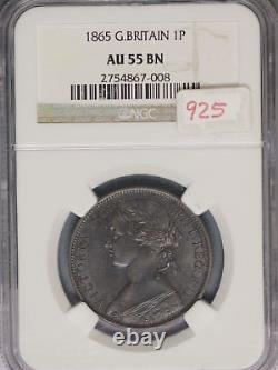 Great Britain 1865 Penny K-749.2 NGC AU55 BN