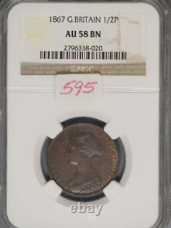 Great Britain 1867 1/2 Penny K-748.2 NGC AU58 BN