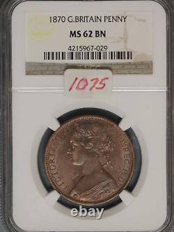 Great Britain 1870 Penny K-749.2 NGC MS62 BN