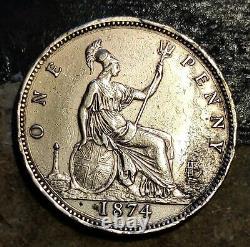 Great Britain 1874 One Queen Victoria Penny In AU Condition KM 749.2