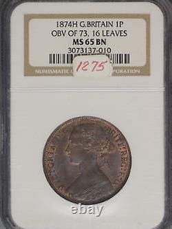 Great Britain 1874H Penny K-749.2 NGC MS65 BN OBV OF 73