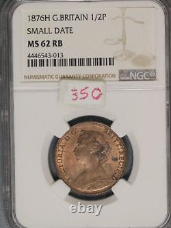 Great Britain 1876H 1/2 Penny K-754 NGC MS62 RB SMALL DATE