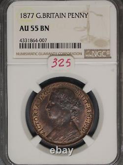 Great Britain 1877 Penny K-755 NGC AU55 BN