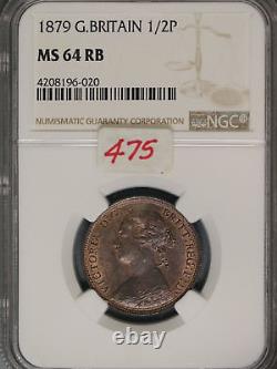 Great Britain 1879 1/2 Penny K-754 NGC MS64 RB