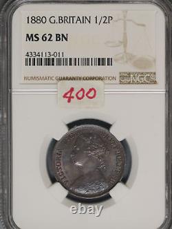 Great Britain 1880 1/2 Penny K-754 NGC MS62 BN