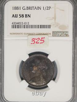 Great Britain 1881 1/2 Penny K-754 NGC AU58 BN