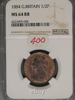 Great Britain 1884 1/2 Penny K-754 NGC MS64 RB