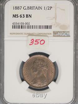 Great Britain 1887 1/2 Penny K-754 NGC MS63 BN