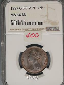 Great Britain 1887 1/2 Penny K-754 NGC MS64 BN