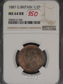 Great Britain 1887 1/2 Penny K-754 NGC MS64 RB