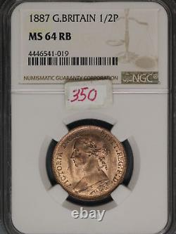 Great Britain 1887 1/2 Penny K-754 NGC MS64 RB