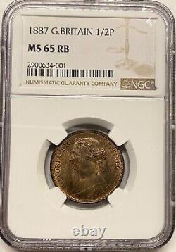 Great Britain 1887 1/2d Half Penny Coin NGC MS-65 RB