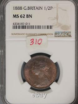 Great Britain 1888 1/2 Penny K-754 NGC MS62 BN