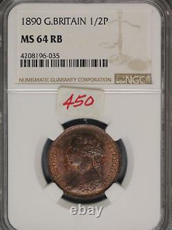 Great Britain 1890 1/2 Penny K-754 NGC MS64 RB