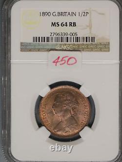 Great Britain 1890 1/2 Penny K-754 NGC MS64 RB