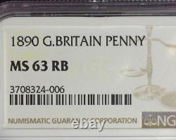 Great Britain 1890 One Penny Ngc Ms 63 Rb (scarce This Nice)